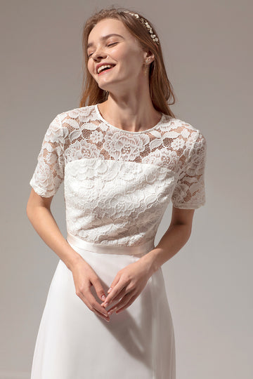 Robe de Bal Formelle Blanche avec Dentelle